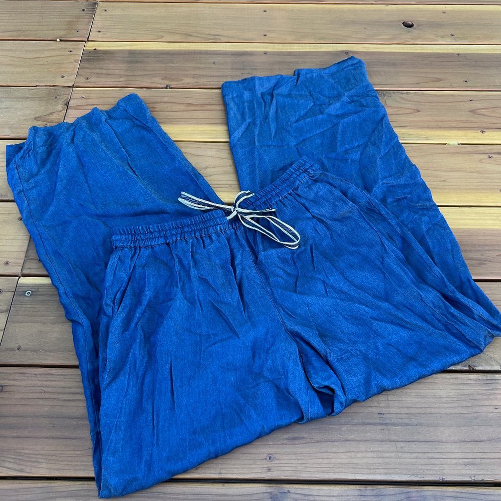 Laundry by Shelli Segal Blue Drawstring Pull-On Wide Legs Pants